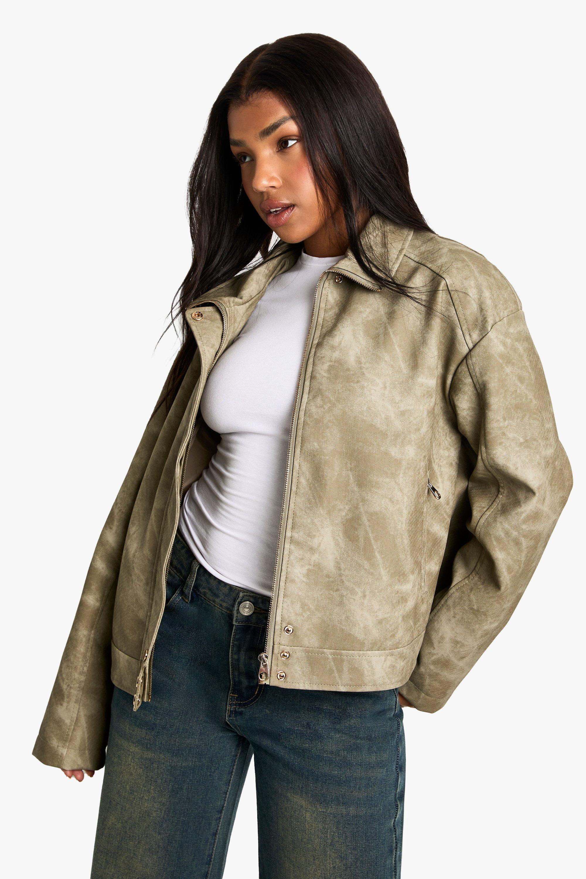 美品★ GENTLE FAKE LEATHER JACKET Fake leather crop jacket - Wine - BEMUSE MANSION | 60